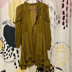 Free People Shimmery Olive Green Tunic Dress